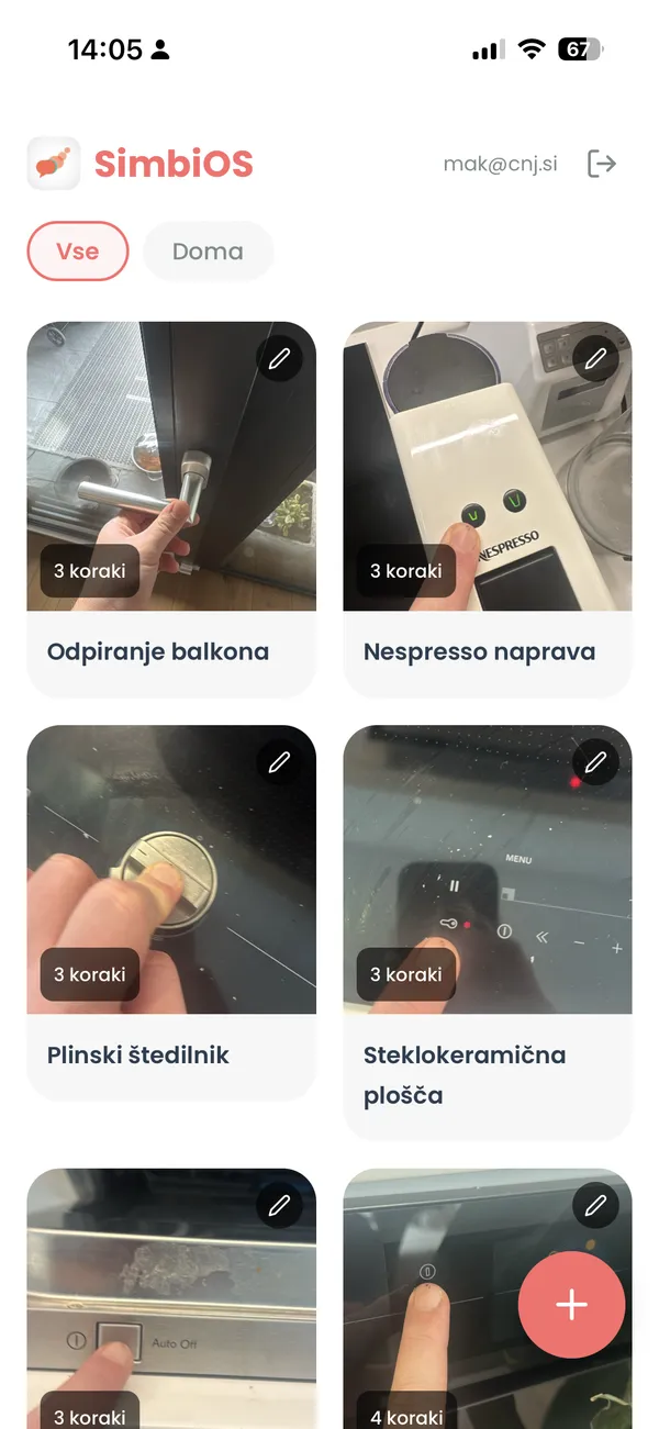 SimbiOS nadzorna plošča